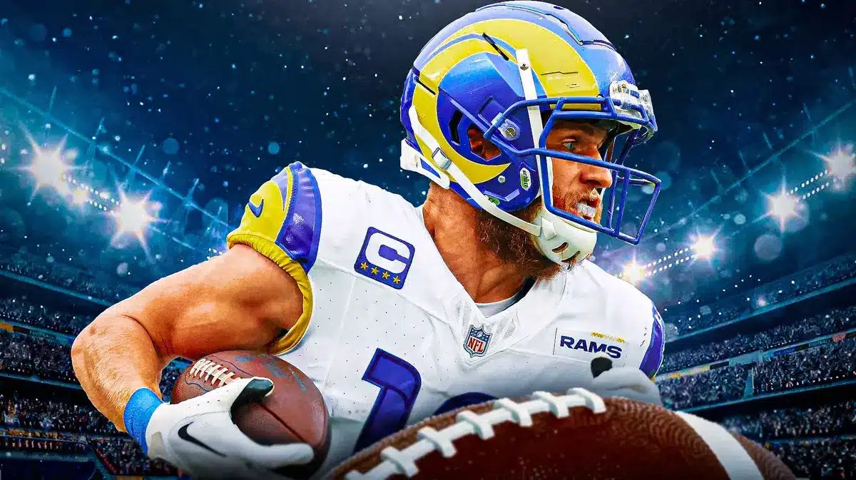 Los Angeles Rams star Cooper Kupp in front of SoFi Stadium.