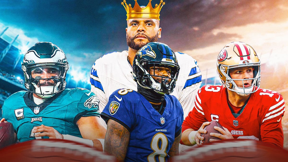 Cowboys Dak Prescott with Eagles Jalen Hurts, Lamar Jackson, and Brock Purdy