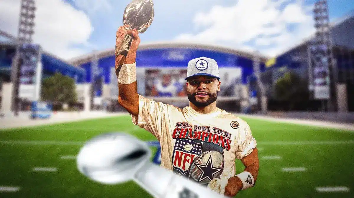 Dak Prescott holding the Lombardi Trophy