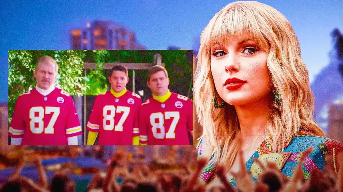 A clip from the Fox Sports Dads, Brads, and Chads ad alongside Taylor Swift