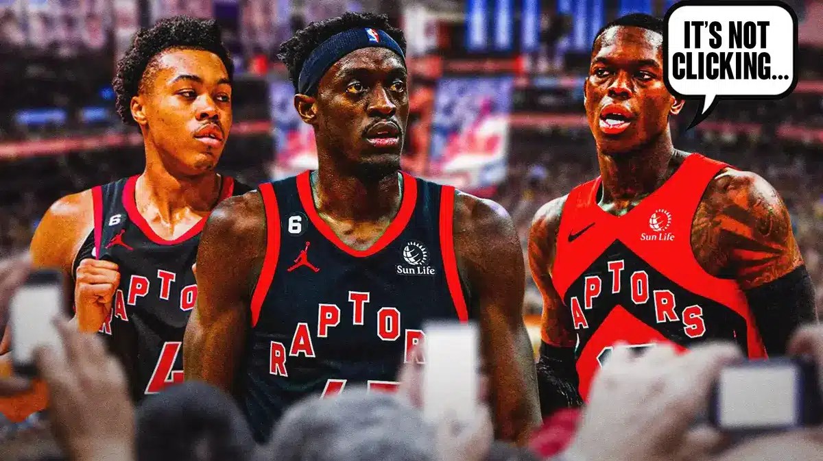 Thumb: Raptors, Dennis Schroder saying, “It’s not clicking…” Pascal Siakam, Scottie Barnes looking sad.
