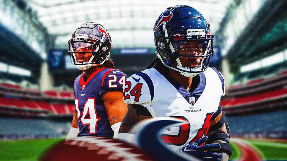 Photo: Derek Stingley Jr. in Texans uniform with stadium in the back