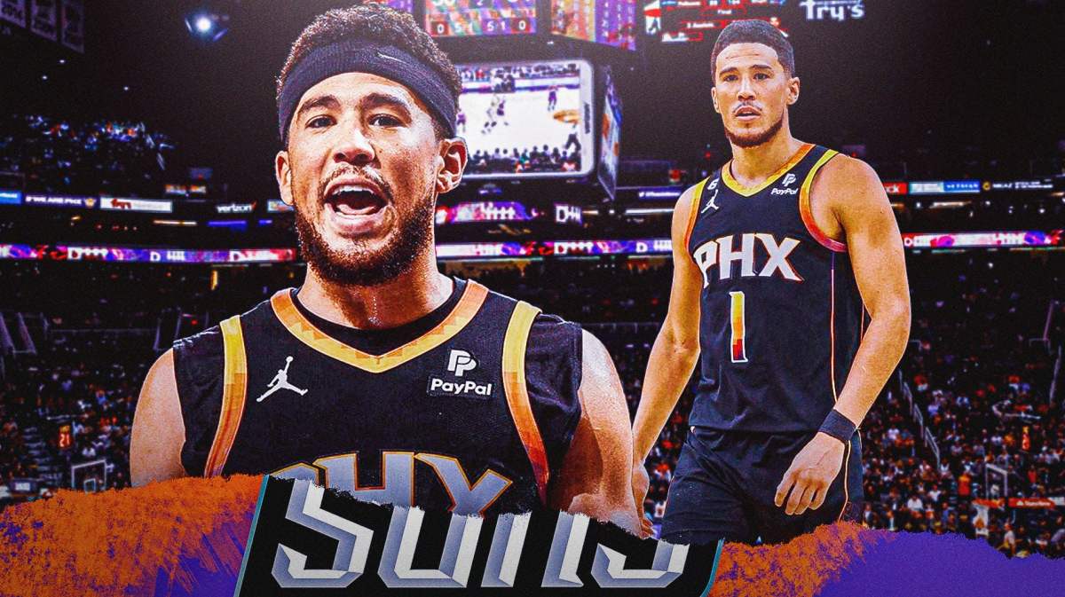 Phoenix Suns guard Devin booker in the foreground.