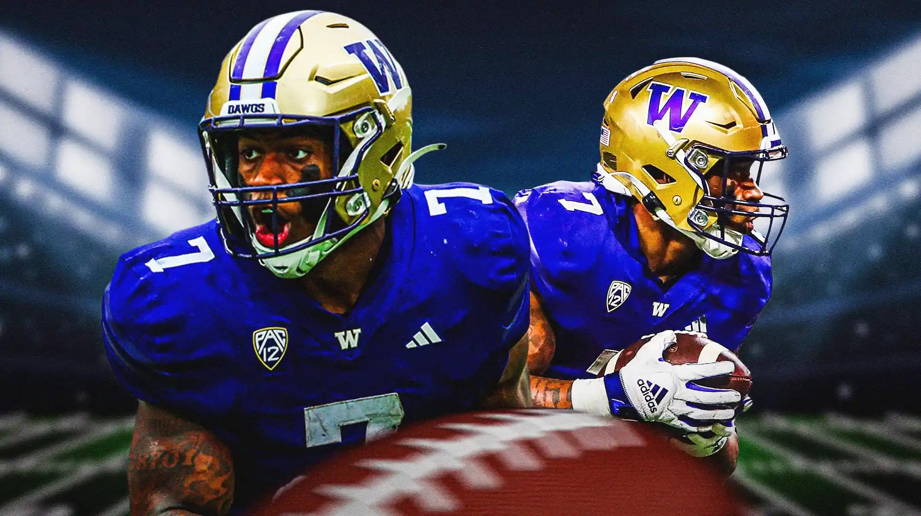 Washington football, Huskies, Dillon Johnson, Texas football, Sugar Bowl, Dillon Johnson in Washington uni with Sugar Bowl stadium in the background