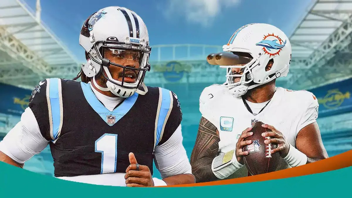 Cam Newton and Miami Dolphins quarterback Tua Tagovailoa