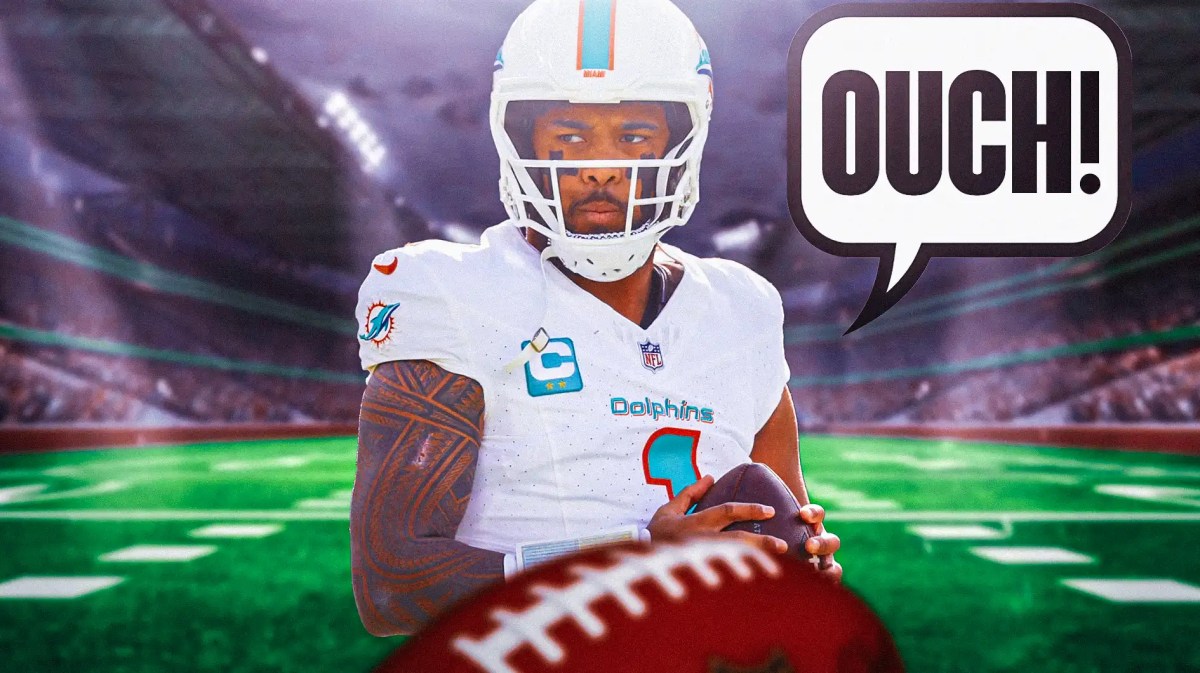 Dolphins' Tua Tagovailoa saying "Ouch!" after injury