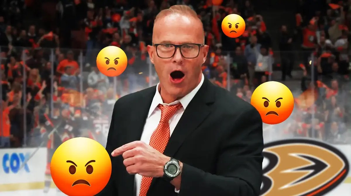 Ducks head coach Greg Cronin angry in Anaheim.