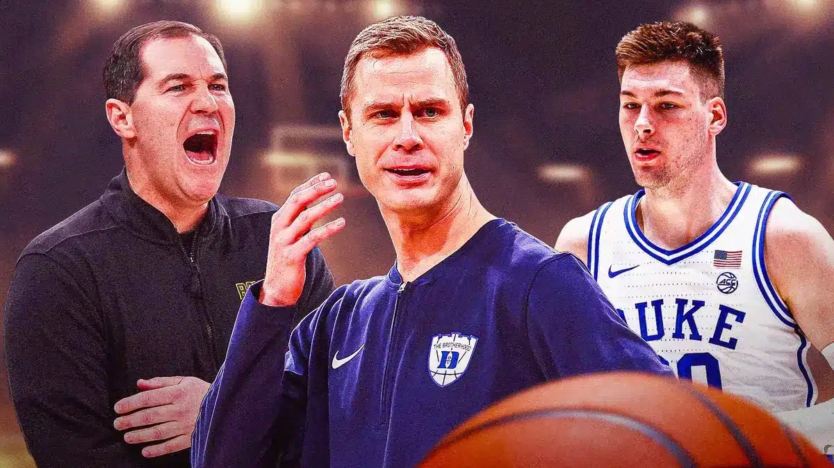 Jon Scheyer, Kyle Filipowski. Scott Drew