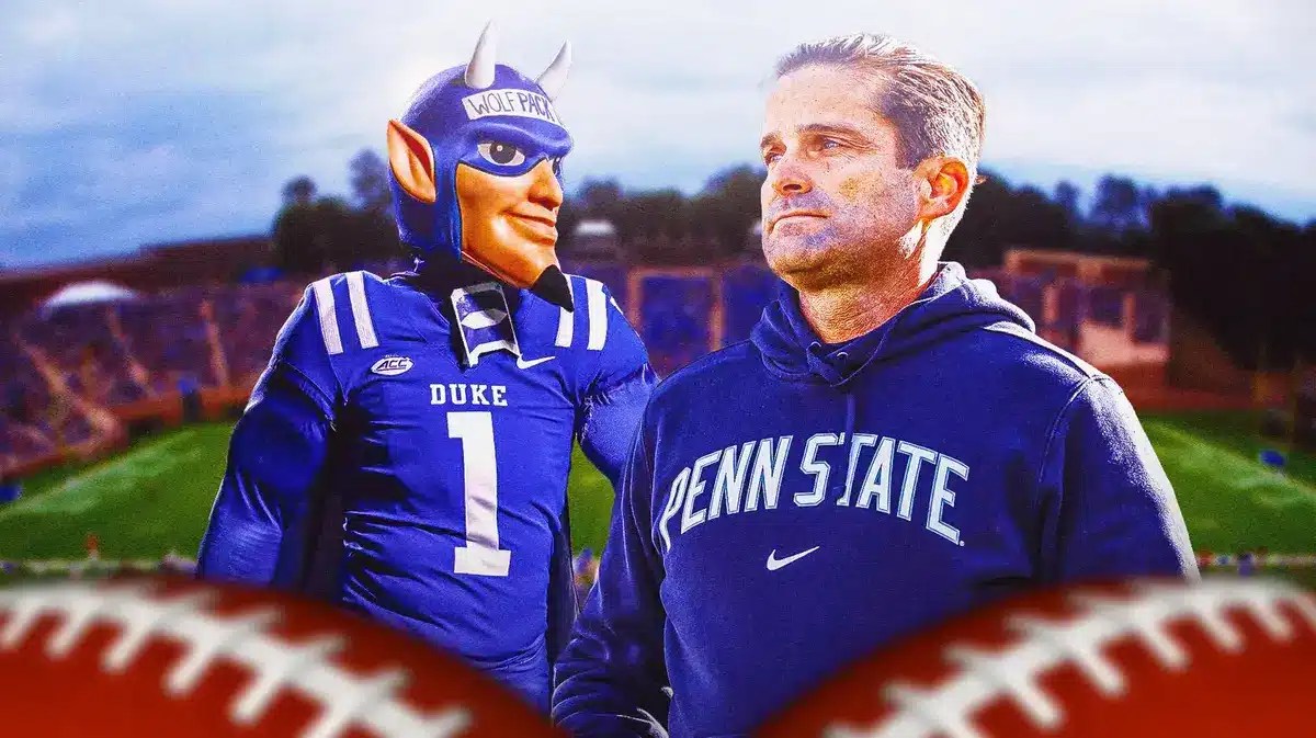 Duke football, Penn State football, Nittany Lions, Manny Diaz, James Franklin, Manny Diaz with Penn State football stadium in the background