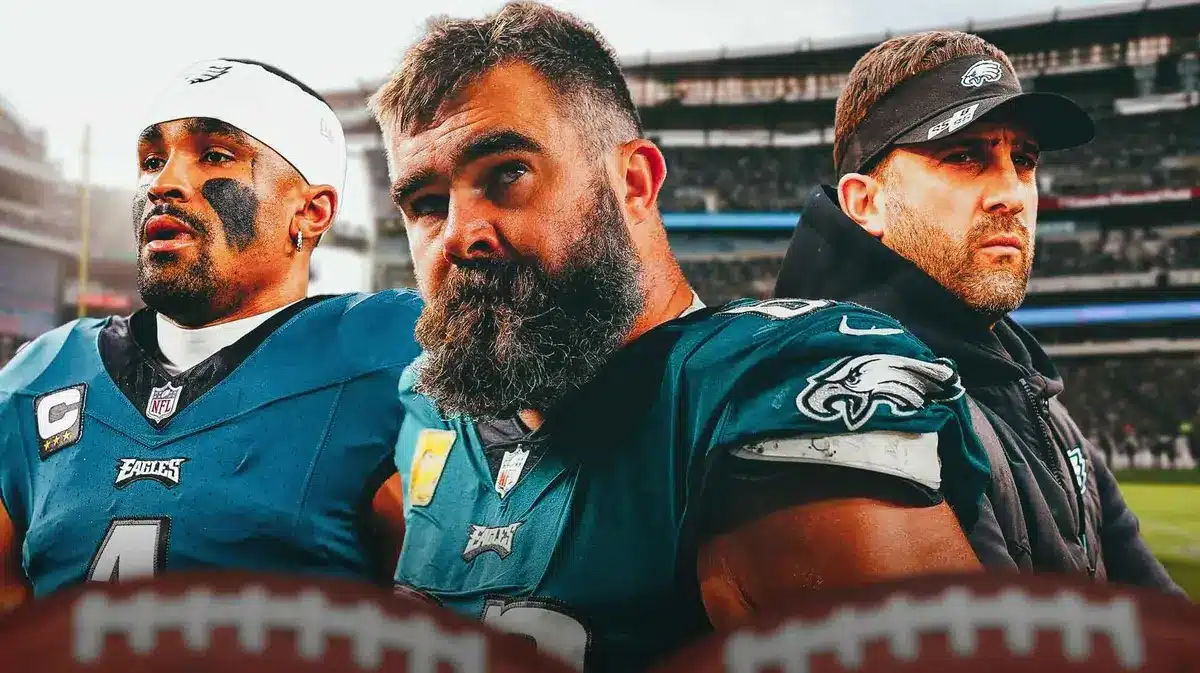 Eagles Jason Kelce with Jalen Hurts and Nick Sirianni after loss to Seahawks