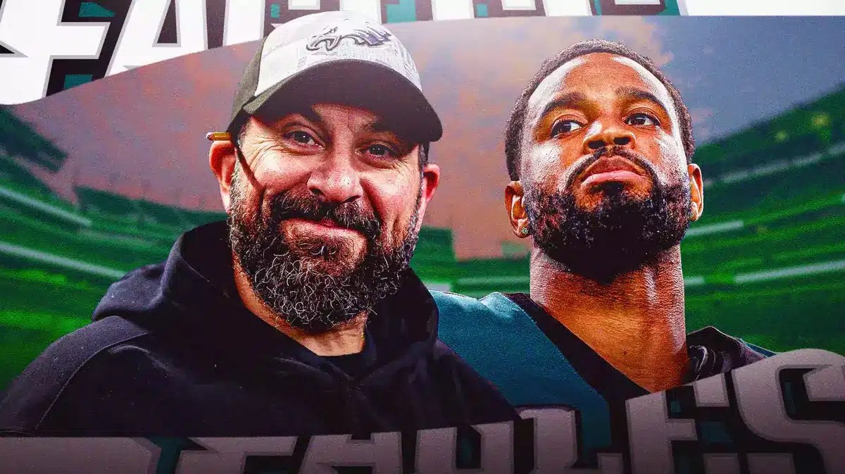 Philadelphia Eagles Matt Patricia smiling beside Darius Slay