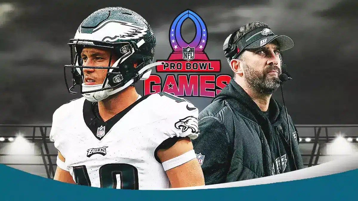 Eagles Britain Covey with Nick Sirianni with the Pro Bowl logo after win over Giants