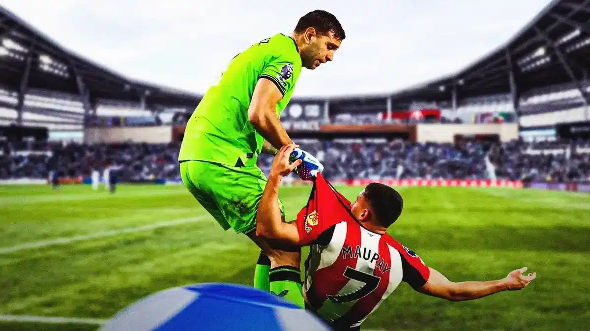 Aston Villa star Emi Martinez drags Neal Maupay by his shirt vs Brentford