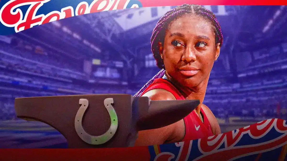 Indiana Fever player Aliyah Boston at Lucas Oil Stadium with the Indianapolis Colts anvil