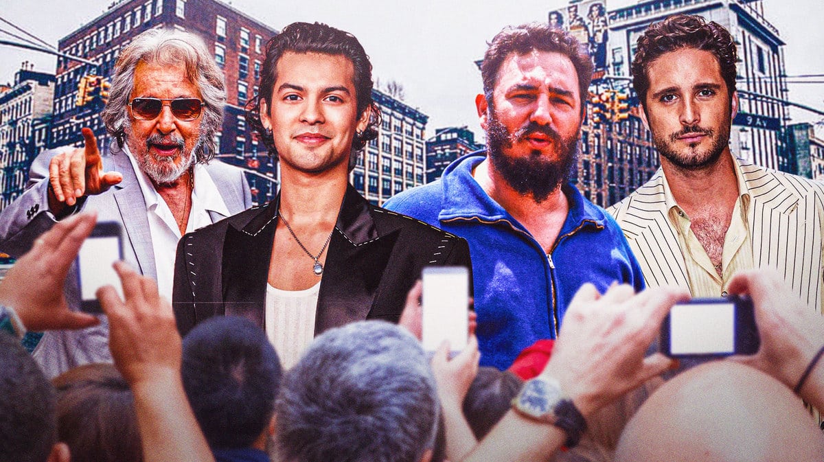 Al Pacino, Diego Boneta, and Xolo Maridueña with Fidel Castro.