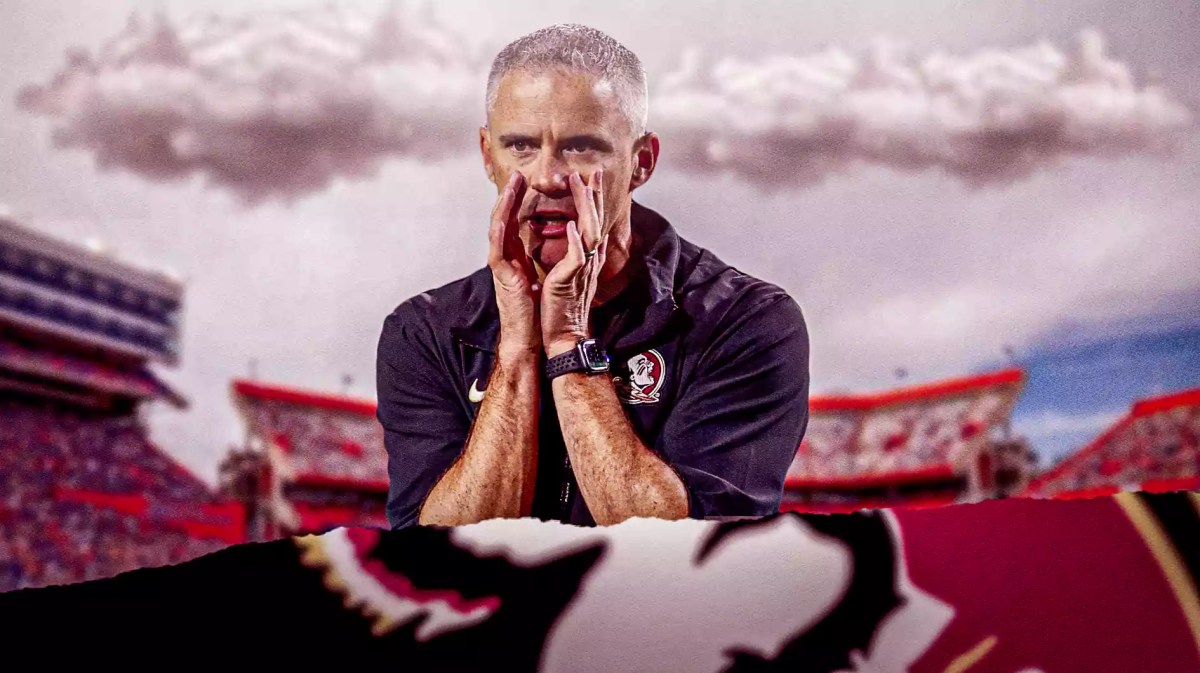 Florida State football, Seminoles, Florida Attorney General, College Football Playoff, Florida State CFP, Mike Norvell with Florida State football stadium in the background