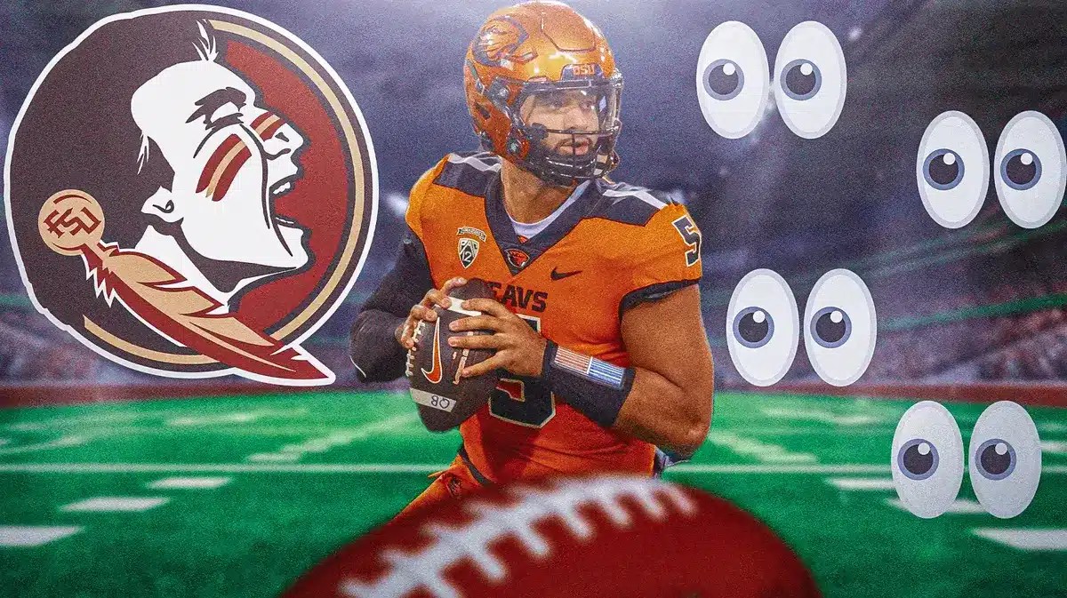 DJ Uiagalelei next to the Florida State football logo