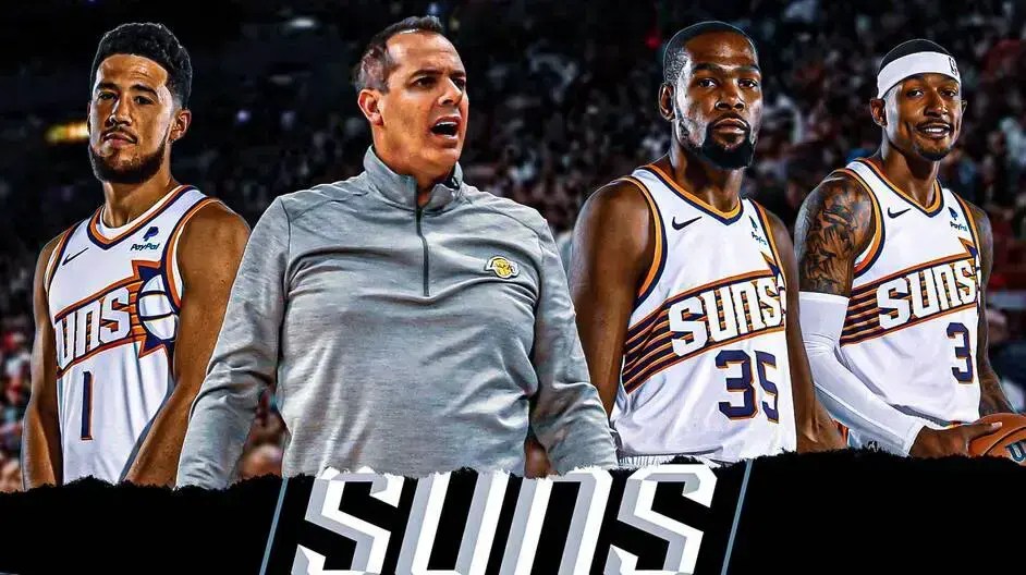 The Phoenix Suns' Devin Booker, Frank Vogel, Kevin Durant, and Bradley Beal