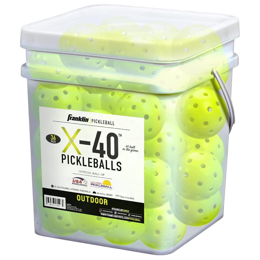 Franklin Sports Outdoor Pickleballs X-40 - Optic Yellow color on a white background.