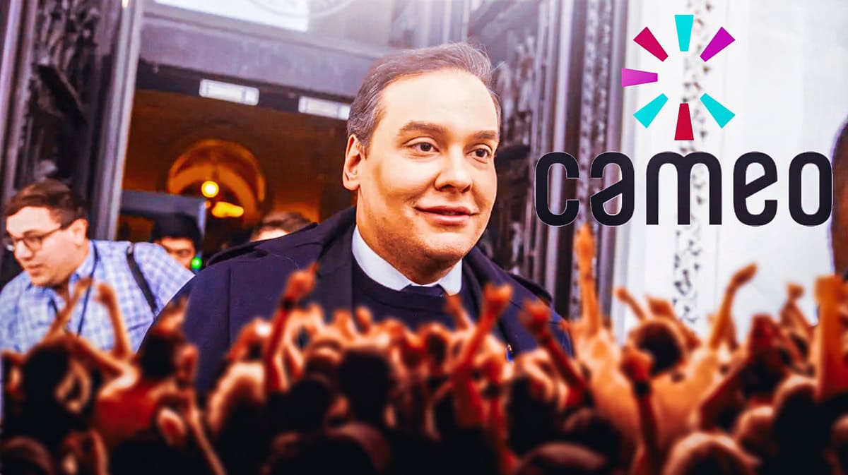 Image of disgraced congressman George Santos alongside the Cameo logo