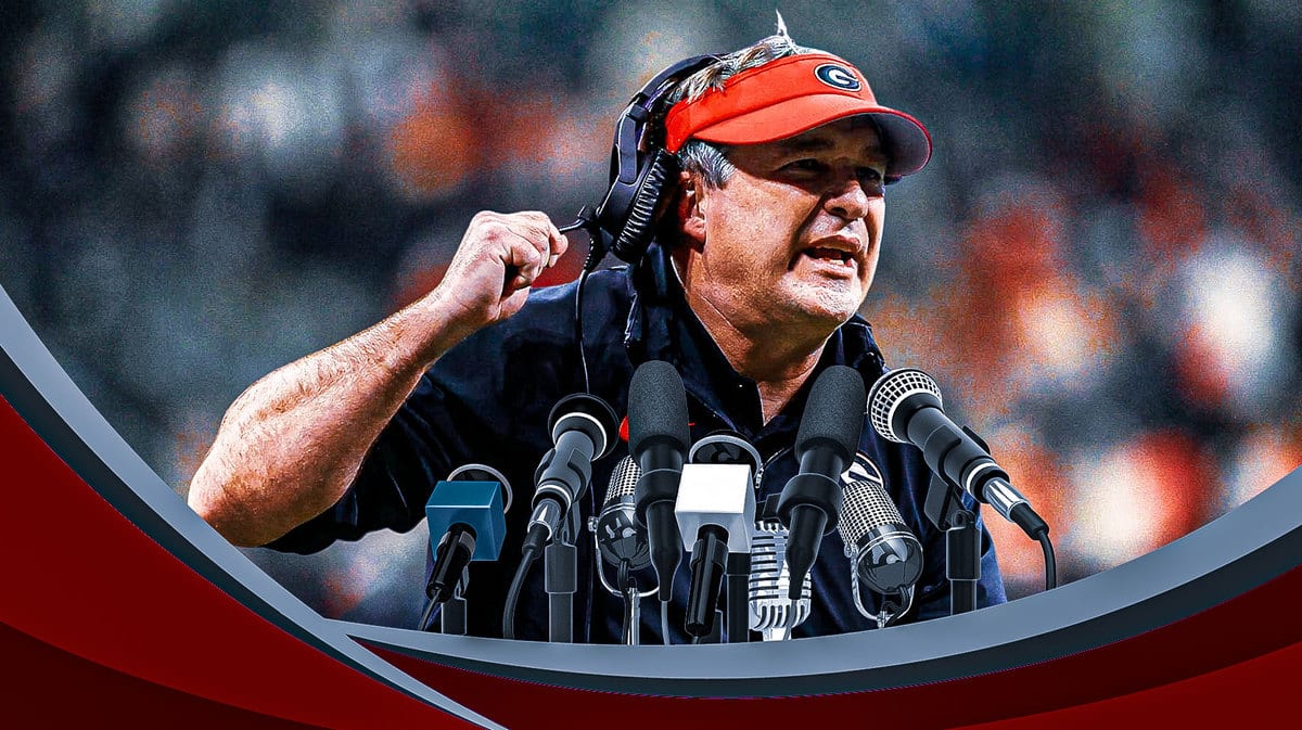 Georgia football coach Kirby Smart looking angry