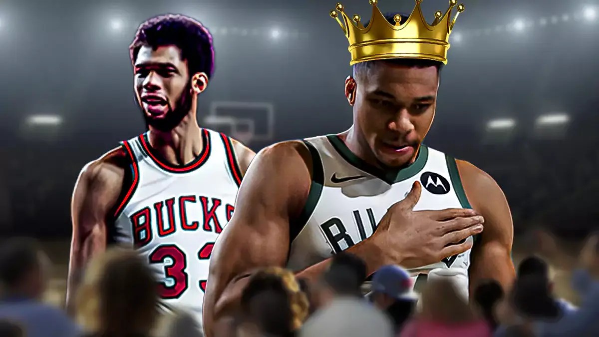 Giannis Antetokounmpo and Kareem Abdul Jabbar after Bucks defeat Rockets and Alperen Sengun
