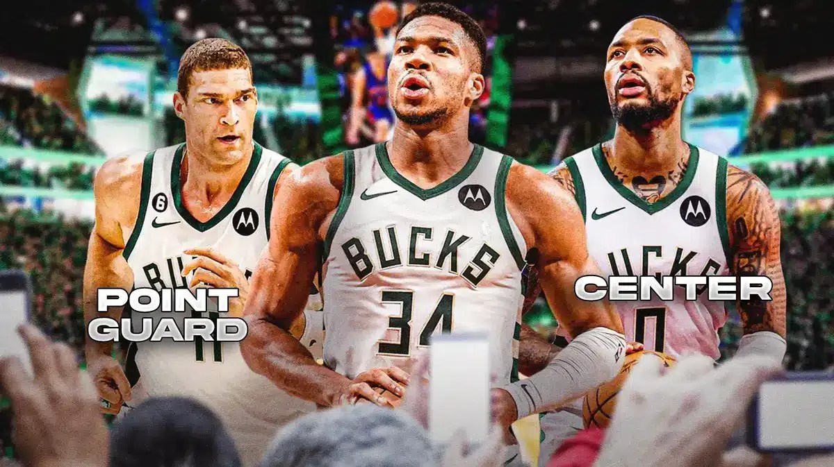 Bucks Giannis Antetokounmpo, Damian Lillard and Brook Lopez