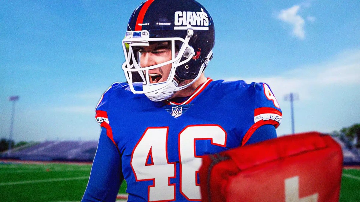 Giants' Randy Bullock with a first aid kit for hamstring injury
