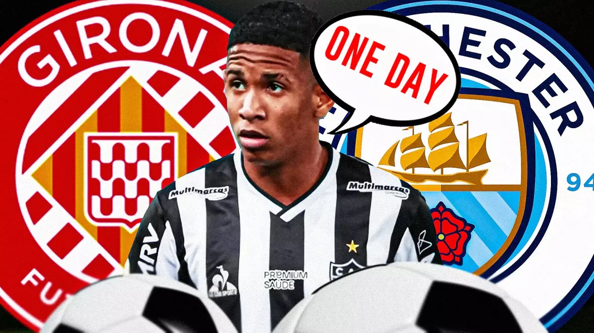 Savinho saying:'One day' in front of the Girona and Manchester City logo