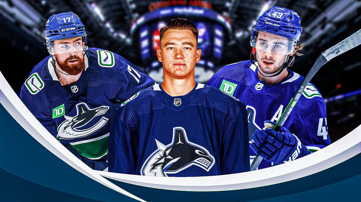 Vancouver Canucks defensemen Quinn Hughes and Filip Hronek welcoming new teammate Nikita Zadorov to town after Vancouver and the Calgary Flames received their NHL trade grades on December 2, 2023