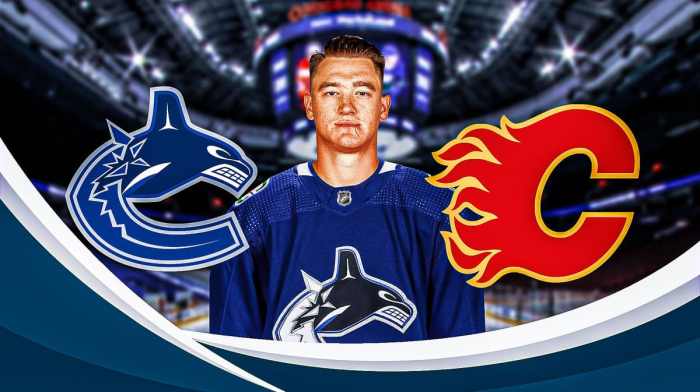 Former Calgary Flames defenseman Nikita Zadorov in a Vancouver Canucks jersey after the teams received their NHL trade grades on December 2, 2023
