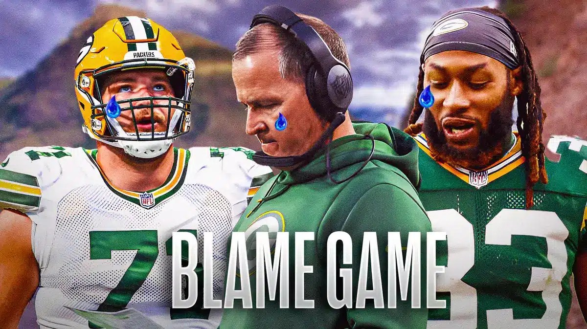 Joe Barry, Josh Myers, Aaron Jones all with tear emojis 💧 and with a landslide in the background.