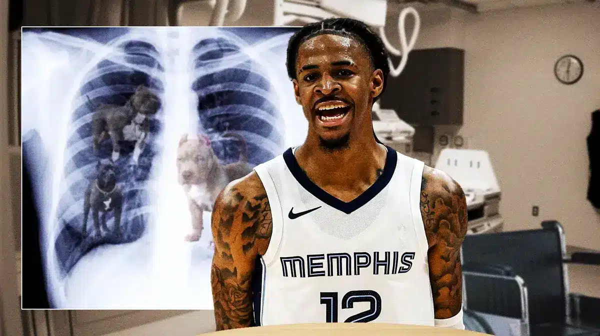Grizzlies' Ja Morant hyped up, with the got that dawg in him meme beside Morant