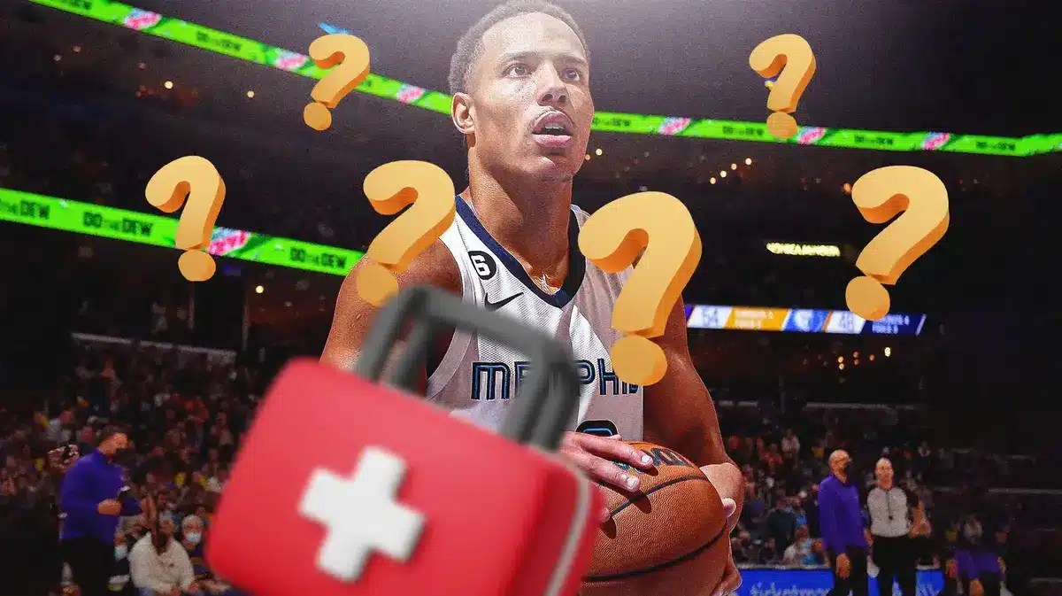 Grizzlies' Desmond Bane with red medical box and questions marks
