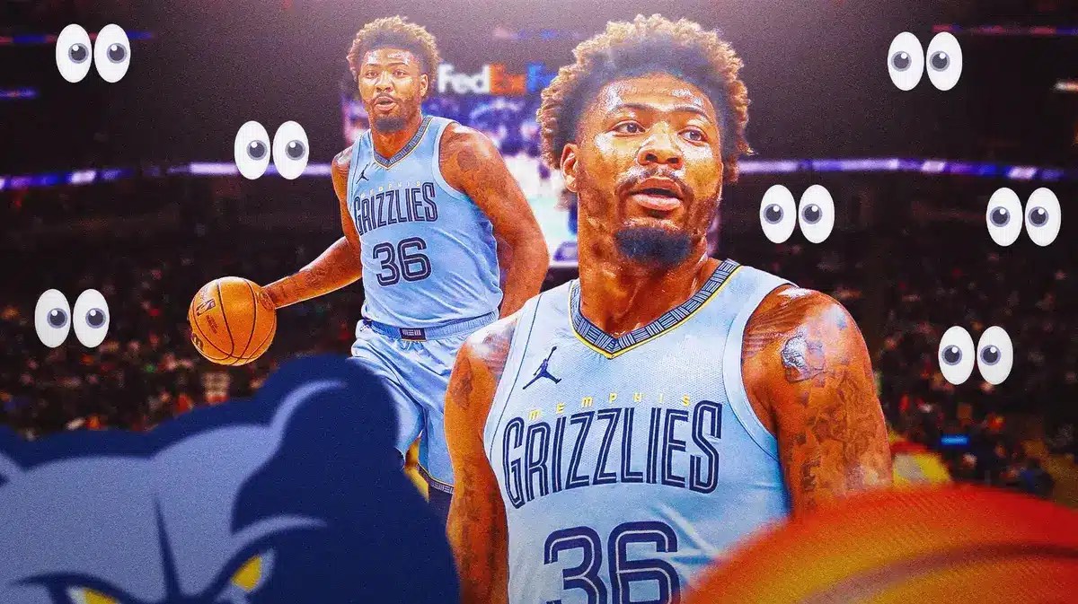 Marcus Smart with eyeball emojis around him.