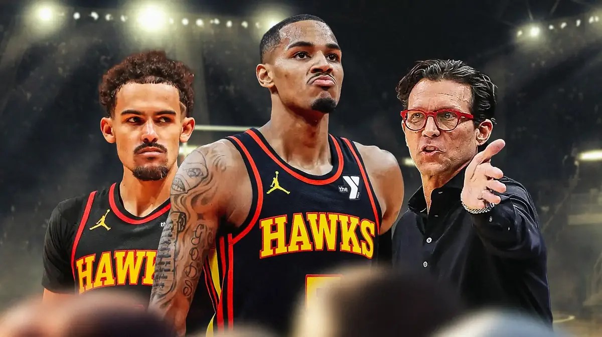 Hawks' Trae Young, Dejounte Murray, and Quin Snyder all looking frustrated