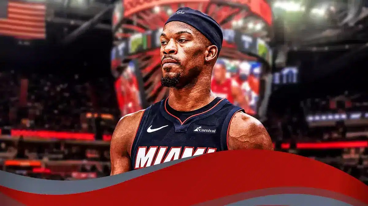 Miami Heat's Jimmy Butler in front of the Kaseya Center.
