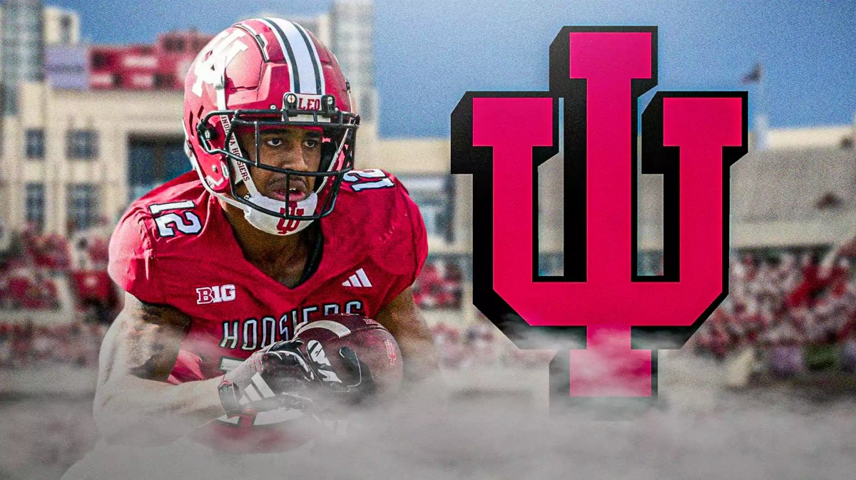 Indiana football, Hoosiers, Curt Cignetti, Jaylin Lucas, Transfer portal, Jaylin Lucas in Indiana uni with Indiana football stadium in the background
