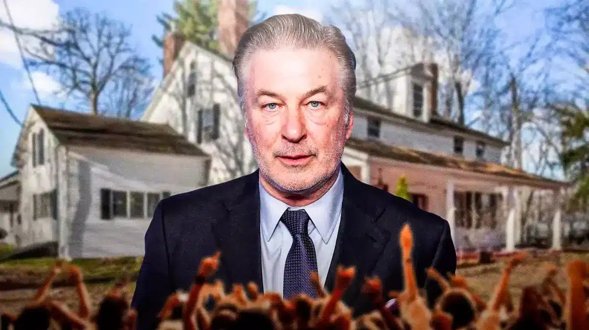 Alec Baldwin in front of his former home in Central New York.