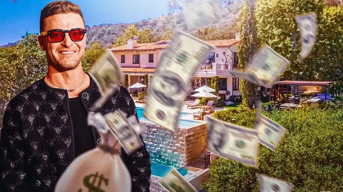 Justin Timberlake in front of his mansion in Los Angeles.