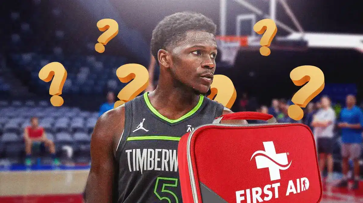 Timberwolves Anthony Edwards with red medical bag and question marks