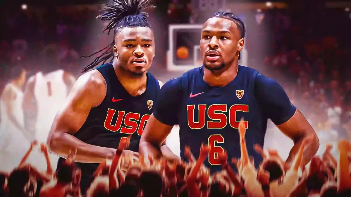 USC basketball's Isaiah Collier next to Bronny James
