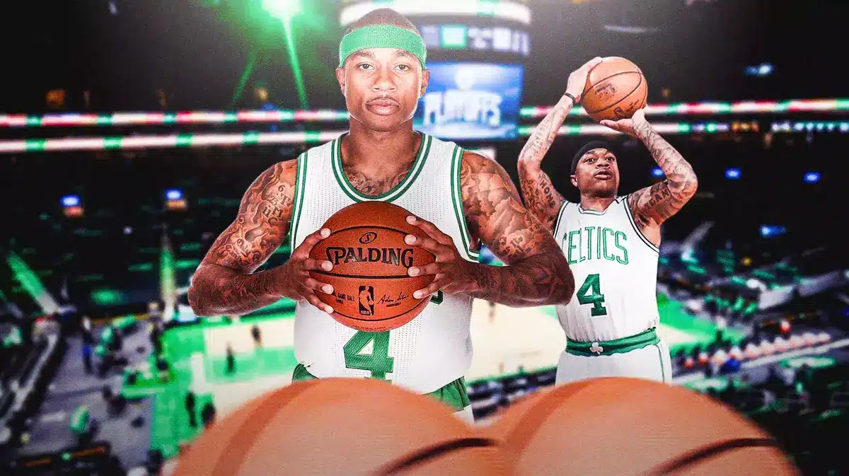 Celtics' Isaiah Thomas shooting a basketball.