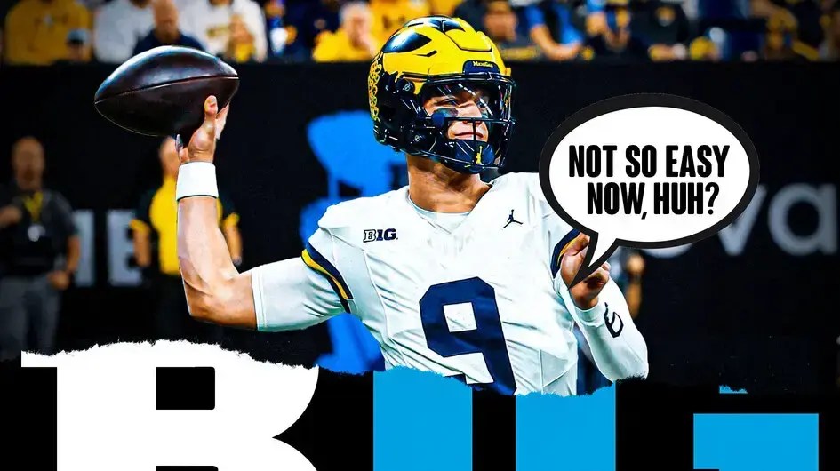 Michigan football QB JJ McCarthy and the Big Ten logo
