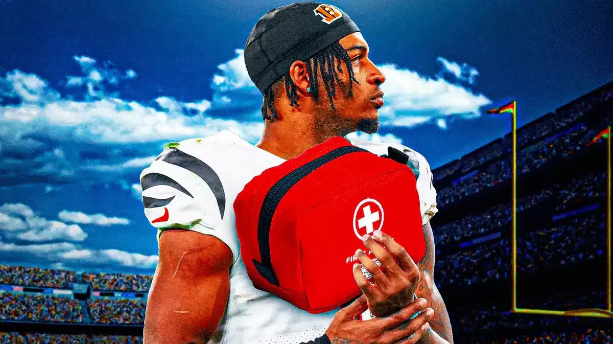 Ja'Marr Chase with a first aid kit