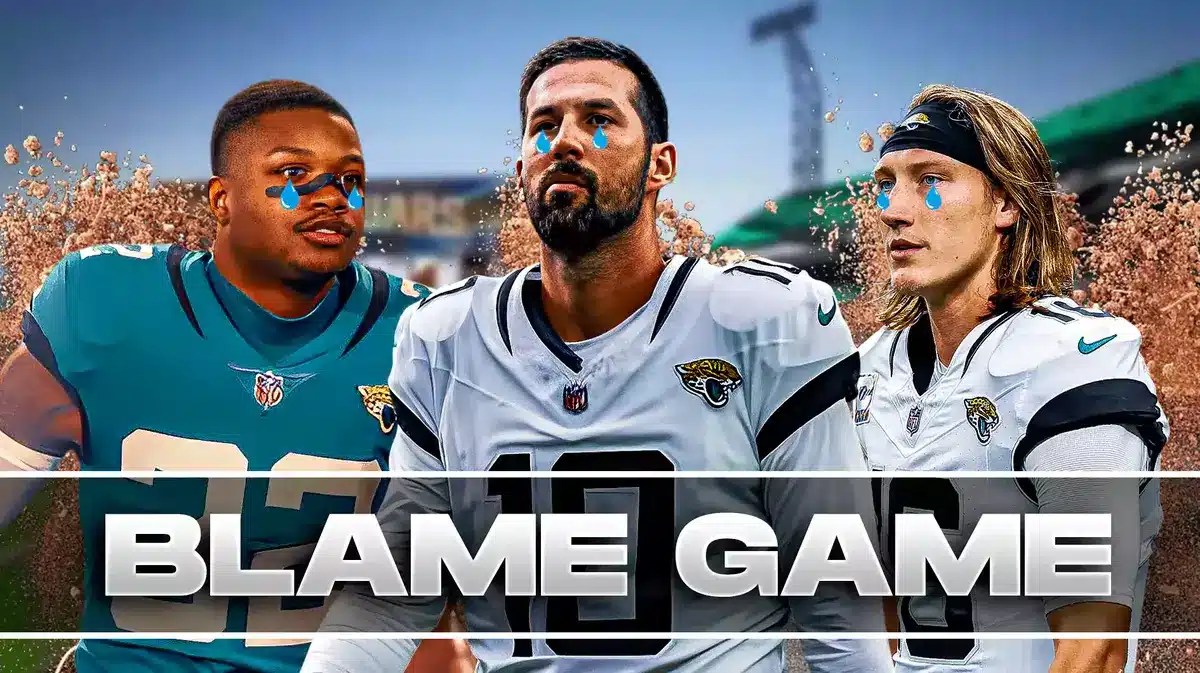Trevor Lawrence, Brandon McManus, Tyson Campbell all with tear emojis 💧 and with ashes in the background.