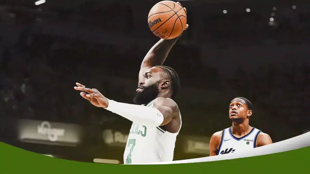 Jaylen Brown of the Boston Celtics dunking on the kings