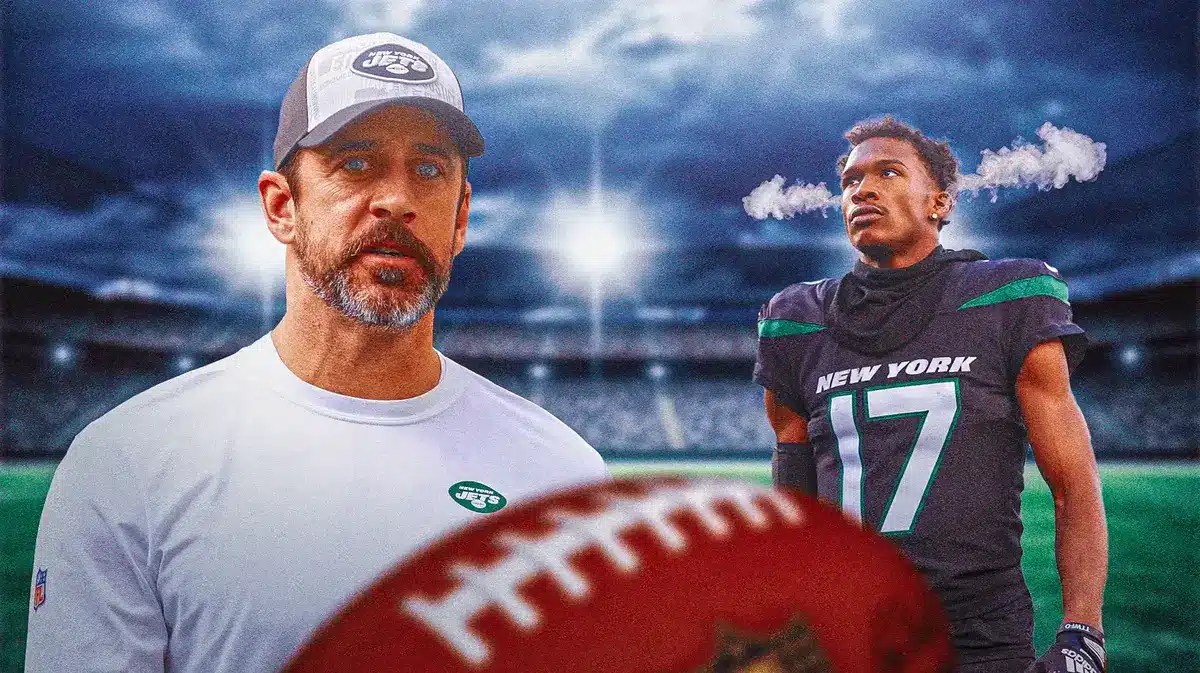 Jets QB Aaron Rodgers and WR Garrett Wilson