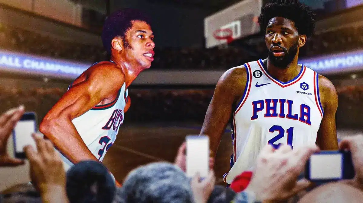 76ers center Joel Embiid and Bucks center Kareem Abdul-Jabbar