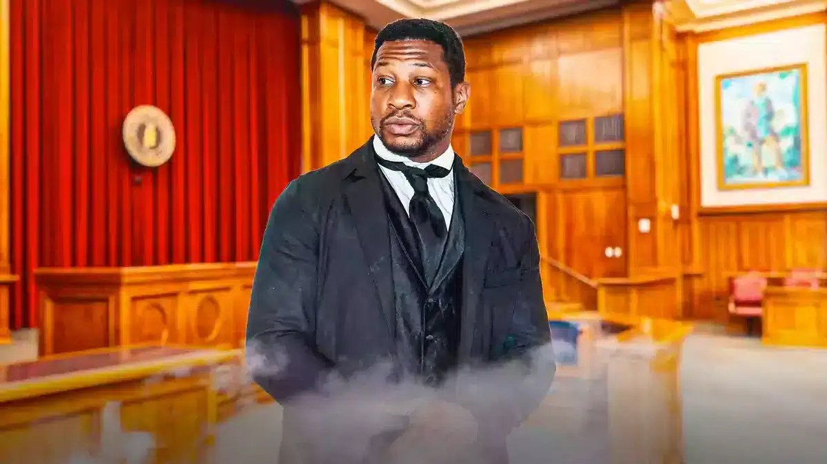 Actor Jonathan Majors in a courtroom.